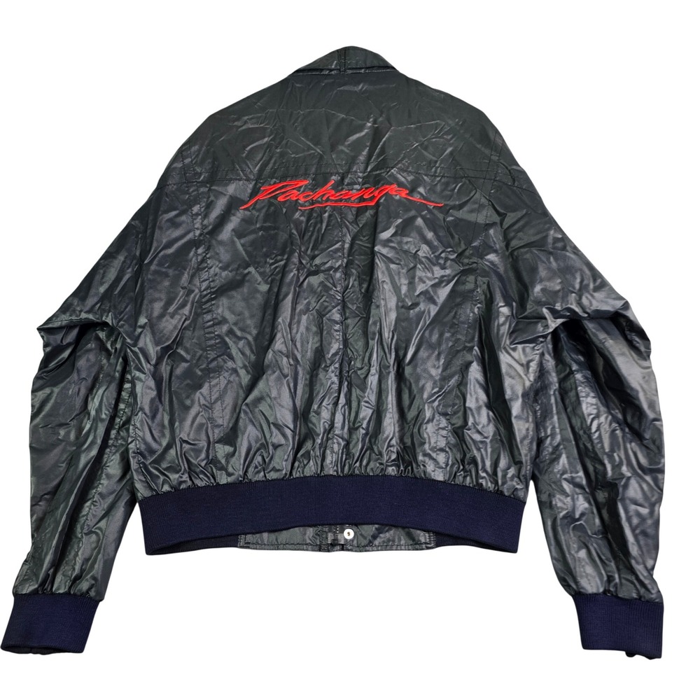 Vintage 80s Pachanga Dancing Bomber Jacket Mens XL Black Upstream Racing Moto‎